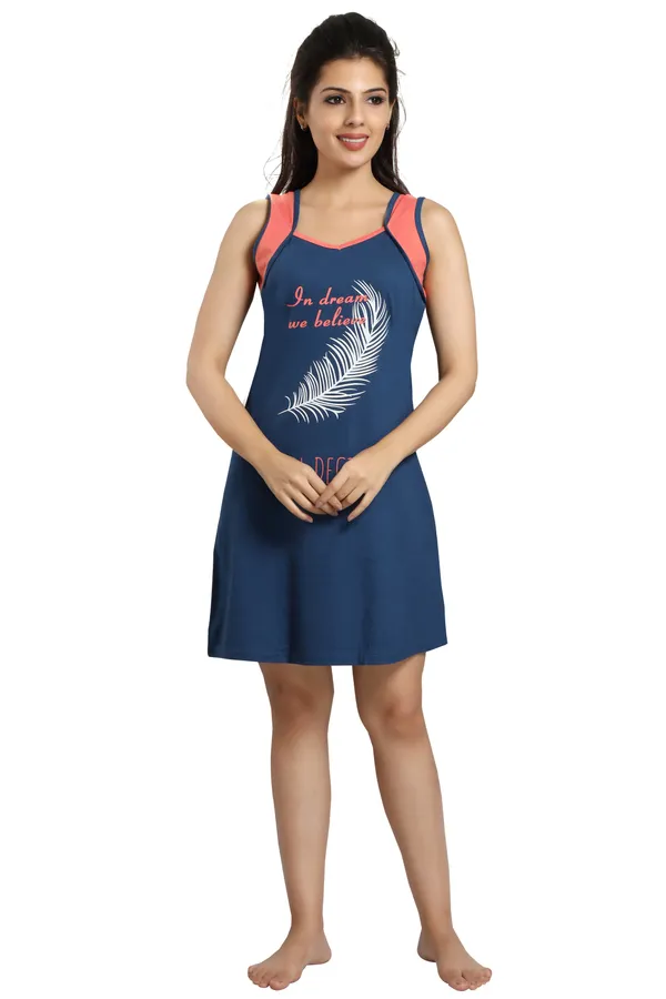 Blue_Cotton_Blend_Printed_Knee_Length_Night_Dress_For_Women