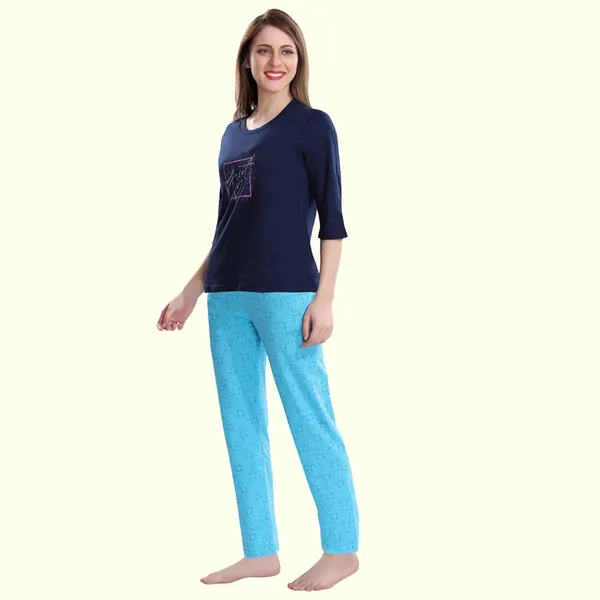Blue_Cotton_Blend_Printed_Top_&_Pyjama_Set_For_Women
