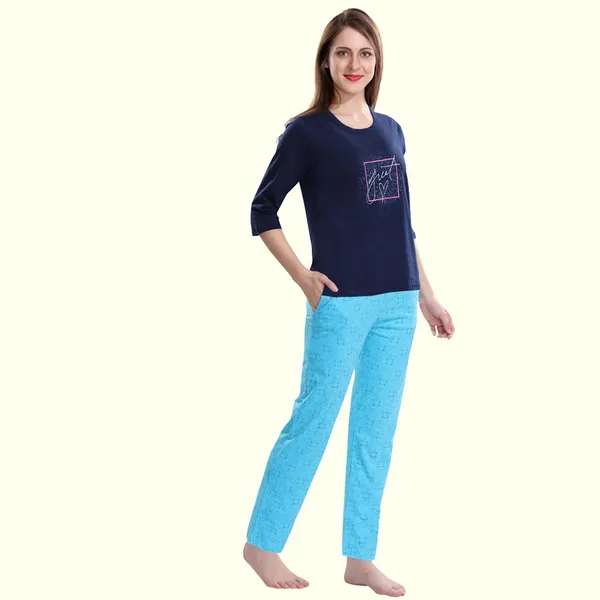 Blue_Cotton_Blend_Printed_Top_&_Pyjama_Set_For_Women