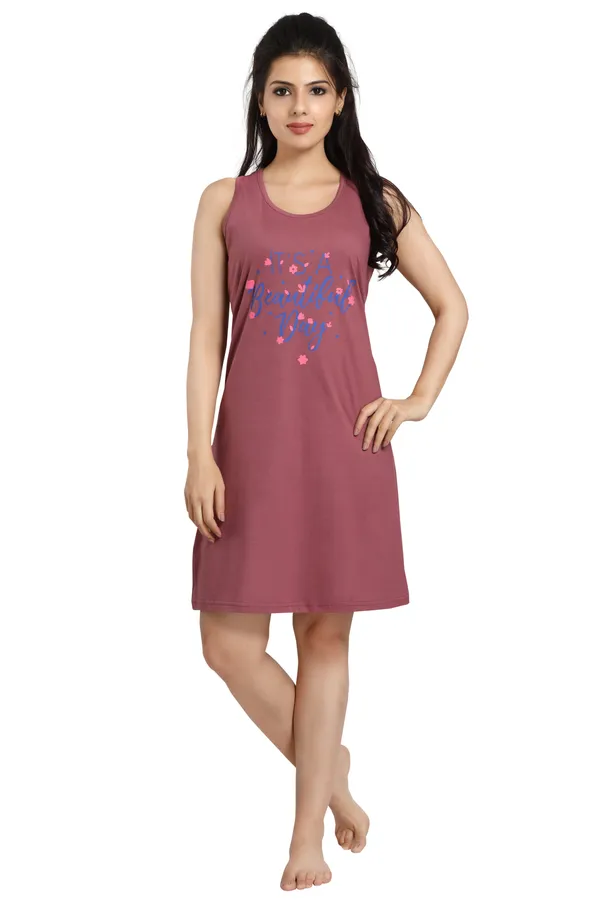 Maroon_Cotton_Blend_Printed_Knee_Length_Nighty_For_Women