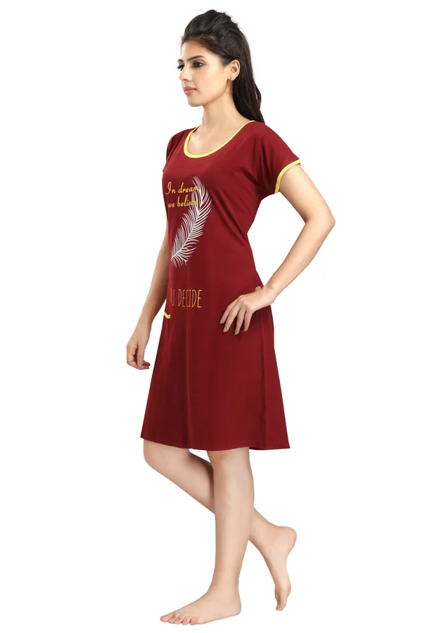 Maroon_Cotton_Blend_Printed_Knee_Length_Night_Dress_For_Women