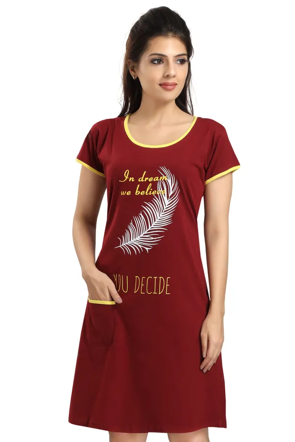 Maroon_Cotton_Blend_Printed_Knee_Length_Night_Dress_For_Women