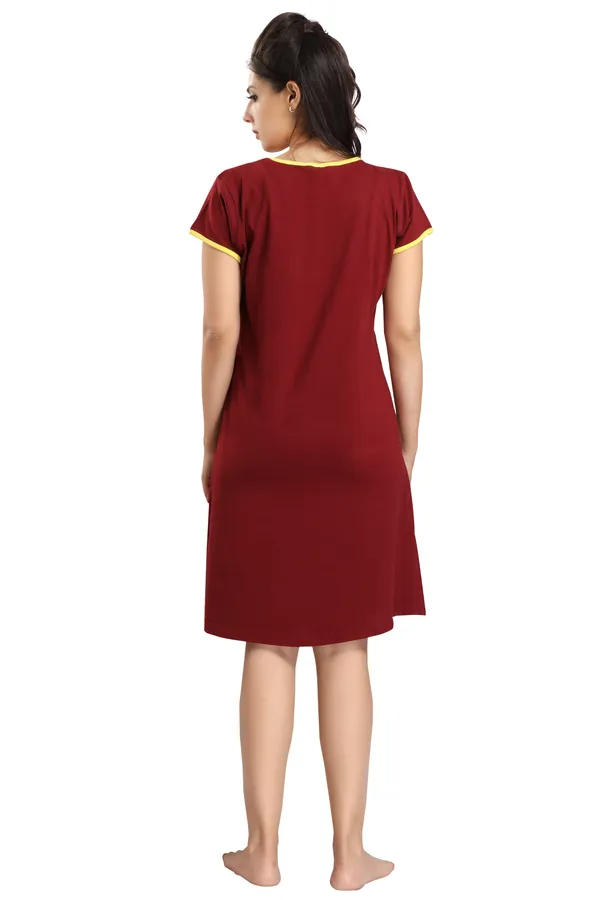 Maroon_Cotton_Blend_Printed_Knee_Length_Night_Dress_For_Women