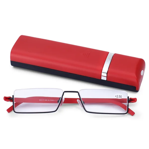 AEC_Executive1_Designer_Portable_Semi-Rimless_Reading_Glasses_Lightweight,_Flexible,_with_Easy_Slide_Flip_Case