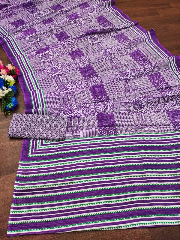 Pure_Soft_Cotton_Hand_Block_Printed_Saree_Purple_with_Unstiched_Blouse_Fabric