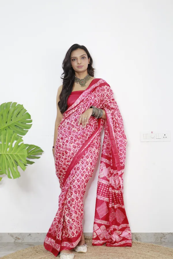 Pink_hand_block_Print_Pure_mul_Cotton_Saree_With_Blouse_Piece_with_Unstiched_Blouse_Fabric