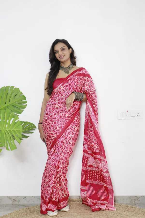 Pink_hand_block_Print_Pure_mul_Cotton_Saree_With_Blouse_Piece_with_Unstiched_Blouse_Fabric