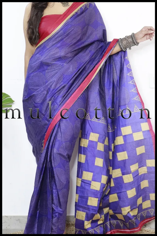 Hand_Blcok_Print_Pure_mul_Cotton_Saree_With_Blouse_Piece_with_Unstiched_Blouse_Fabric