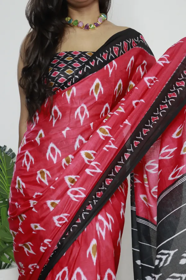 Pink_Hand_Block_Print_Pure_mul_Cotton_Saree_With_Blouse_Piece_with_Unstiched_Blouse_Fabric