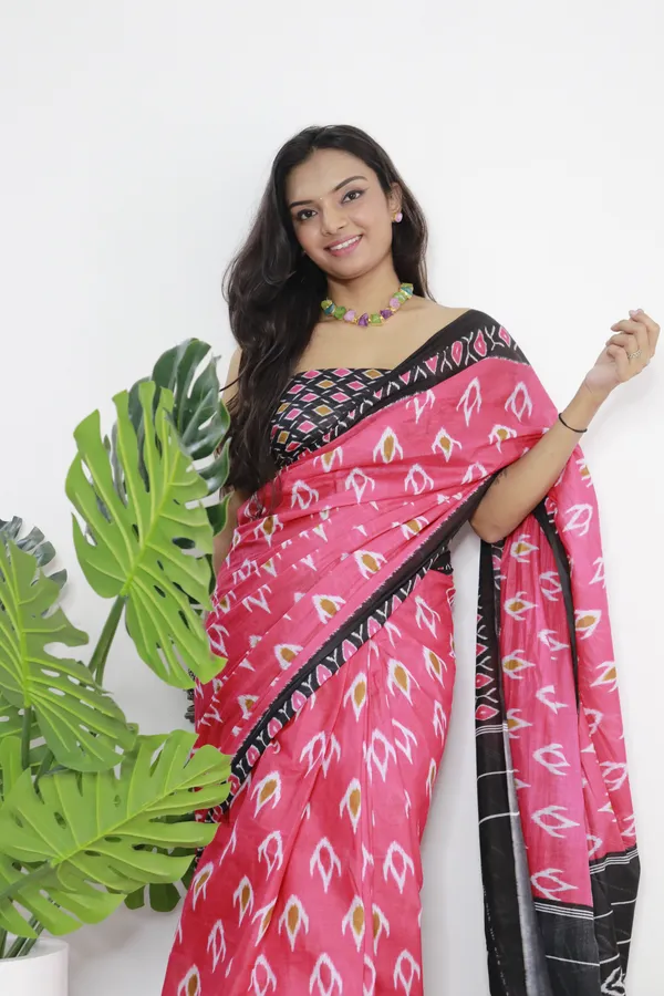 Pink_Hand_Block_Print_Pure_mul_Cotton_Saree_With_Blouse_Piece_with_Unstiched_Blouse_Fabric