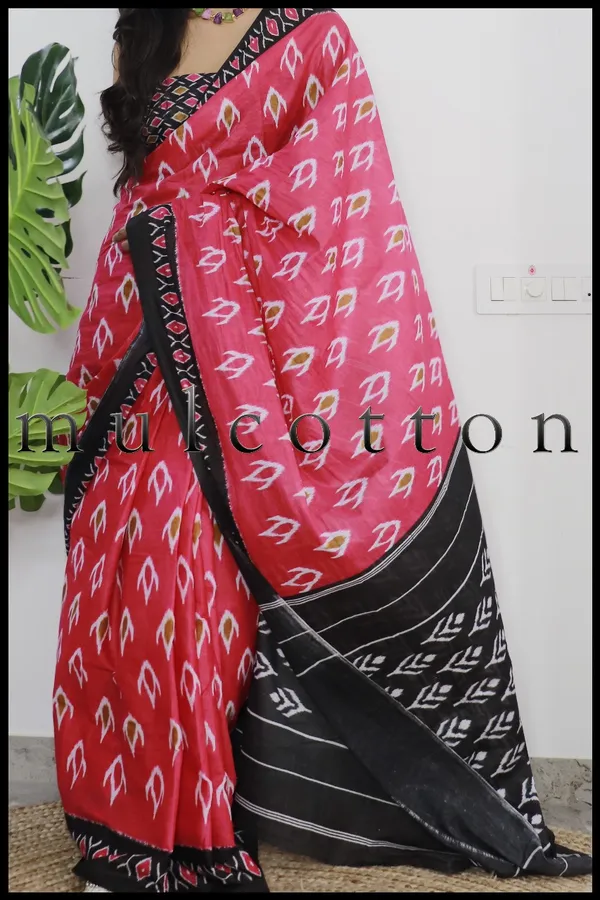 Pink_Hand_Block_Print_Pure_mul_Cotton_Saree_With_Blouse_Piece_with_Unstiched_Blouse_Fabric