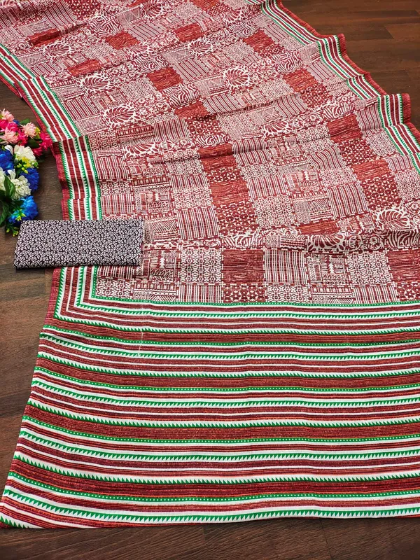 Pure_Soft_Cotton_Hand_Block_Printed_Saree_Maroon_with_Unstiched_Blouse_Fabric