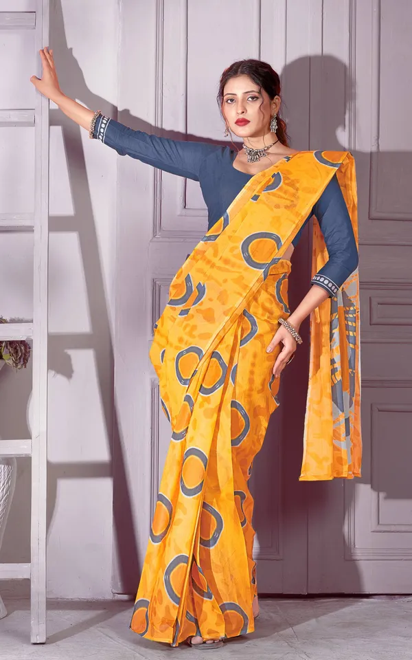 Handicraft_womens_Hand_Block_Print_Saree_Yellow_Blue_with_Unstiched_Blouse_Fabric