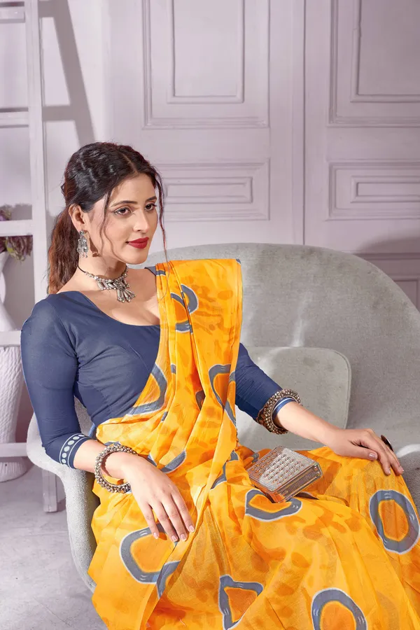 Handicraft_womens_Hand_Block_Print_Saree_Yellow_Blue_with_Unstiched_Blouse_Fabric