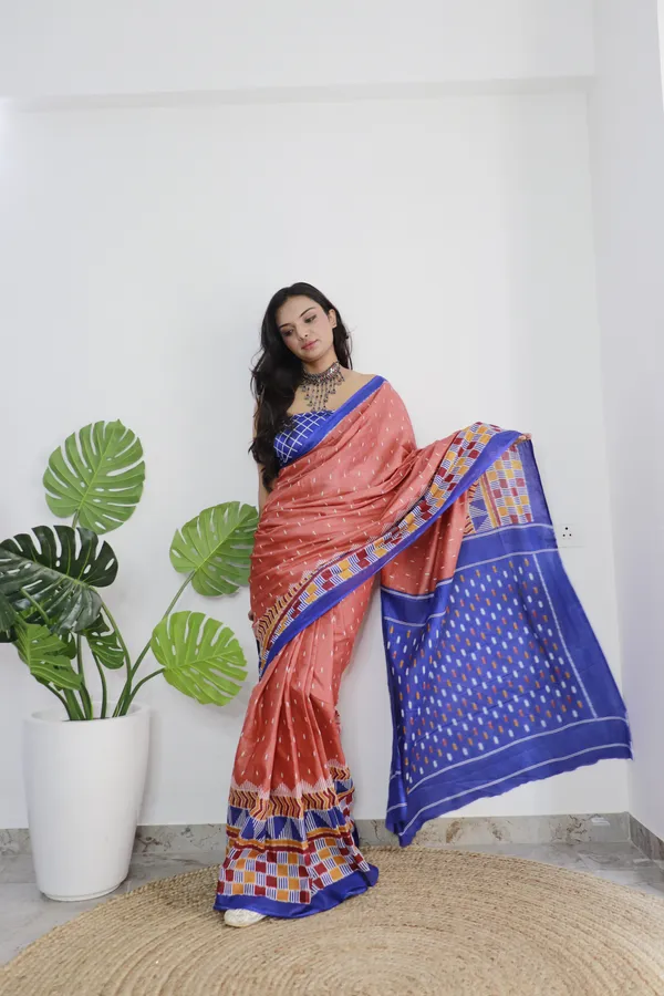 Blue_Ikkat_Print_Pure_mul_Cotton_Saree_With_Blouse_Piece_with_Unstiched_Blouse_Fabric