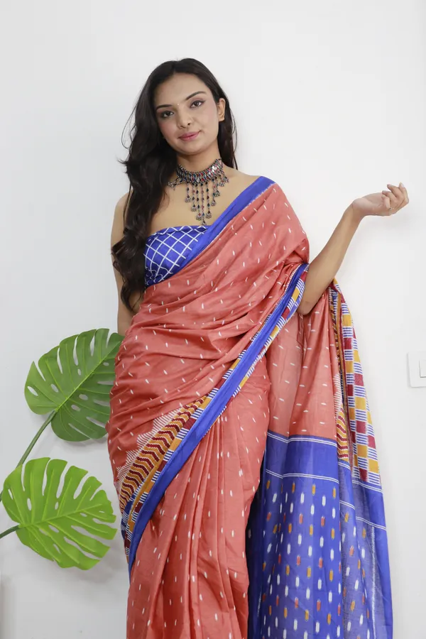 Blue_Ikkat_Print_Pure_mul_Cotton_Saree_With_Blouse_Piece_with_Unstiched_Blouse_Fabric