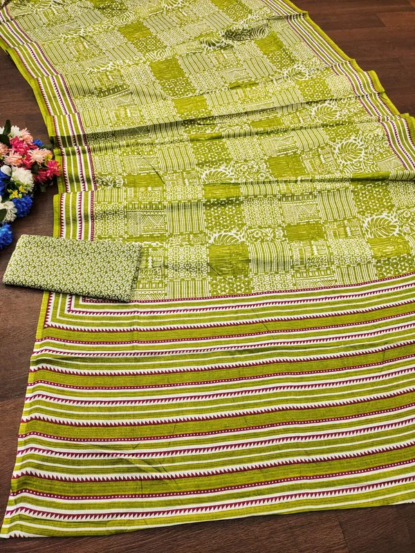 Pure_Soft_Cotton_Hand_Block_Printed_Saree_Lemon_with_Unstiched_Blouse_Fabric