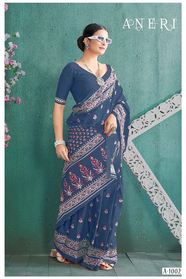 Pure_Soft_Cotton_Hand_Block_Printed_Saree_Blue_with_Unstiched_Blouse_Fabric