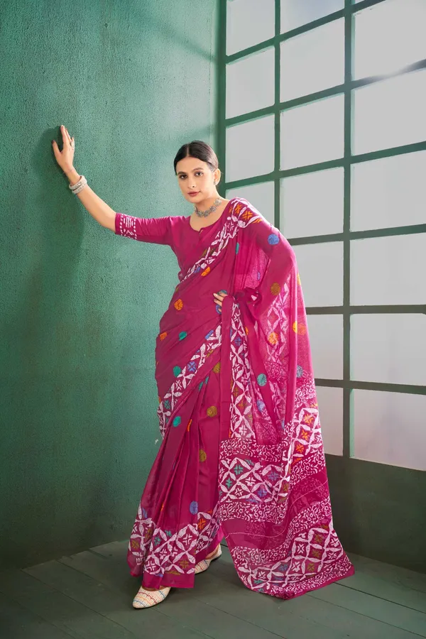 Ikkat_Print_Pure_Soft_Cotton_saree_With_Blouse_Piece