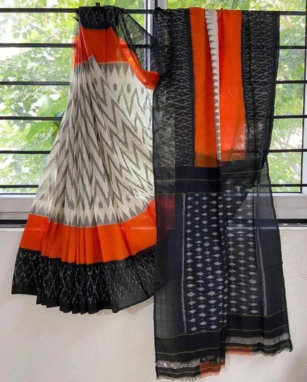 Ikkat_Print_Pure_mul_Cotton_Saree_With_Blouse_Piece_with_Unstiched_Blouse_Fabric