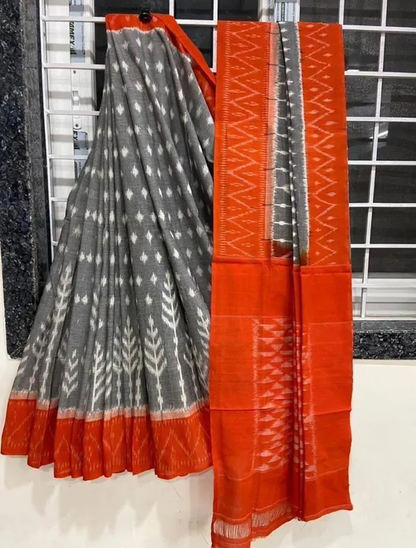 Grey_Print_Pure_mul_Cotton_Saree_With_Blouse_Piece_with_Unstiched_Blouse_Fabric