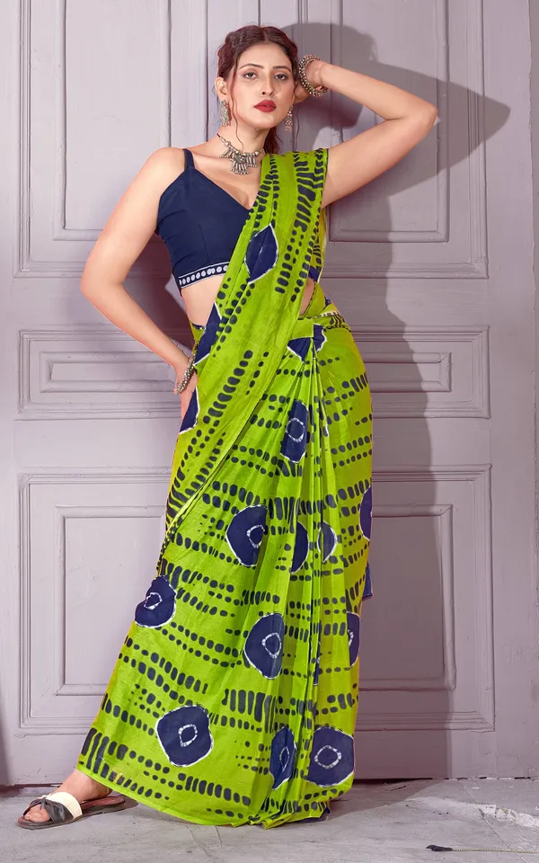 Handicraft_womens_Hand_Shibori_Print_Saree_Green_with_Unstiched_Blouse_Fabric