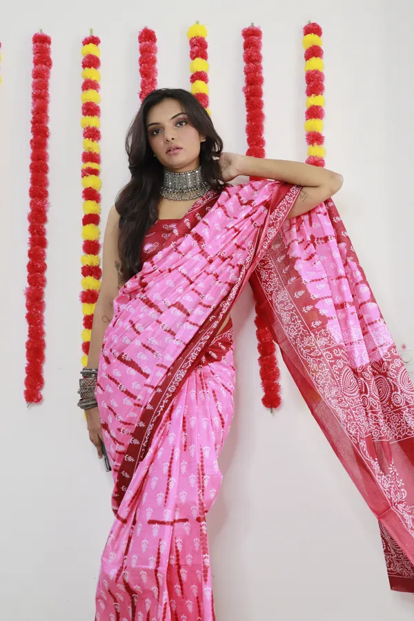 Pink_Hand_Shibori_Print_Pure_mul_Cotton_Saree_With_Blouse_Piece_with_Unstiched_Blouse_Fabric