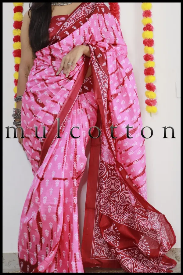 Pink_Hand_Shibori_Print_Pure_mul_Cotton_Saree_With_Blouse_Piece_with_Unstiched_Blouse_Fabric