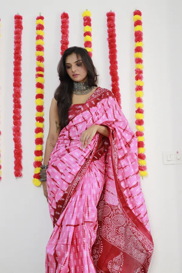 Pink_Hand_Shibori_Print_Pure_mul_Cotton_Saree_With_Blouse_Piece_with_Unstiched_Blouse_Fabric