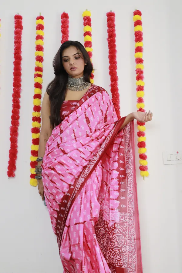 Pink_Hand_Shibori_Print_Pure_mul_Cotton_Saree_With_Blouse_Piece_with_Unstiched_Blouse_Fabric