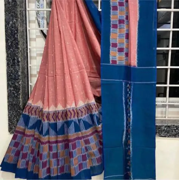Ikkat_Print_Pure_mul_Cotton_Saree_With_Blouse_Piece_with_Unstiched_Blouse_Fabric