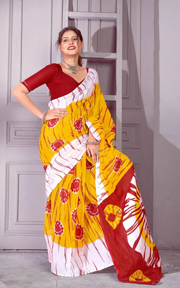 Handicraft_womens_Hand_Block_Print_Saree_Yellow_with_Unstiched_Blouse_Fabric