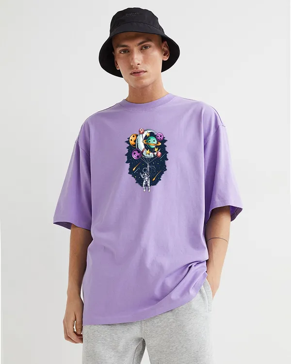Lavender Printed Oversized Half Sleeve T-shirt