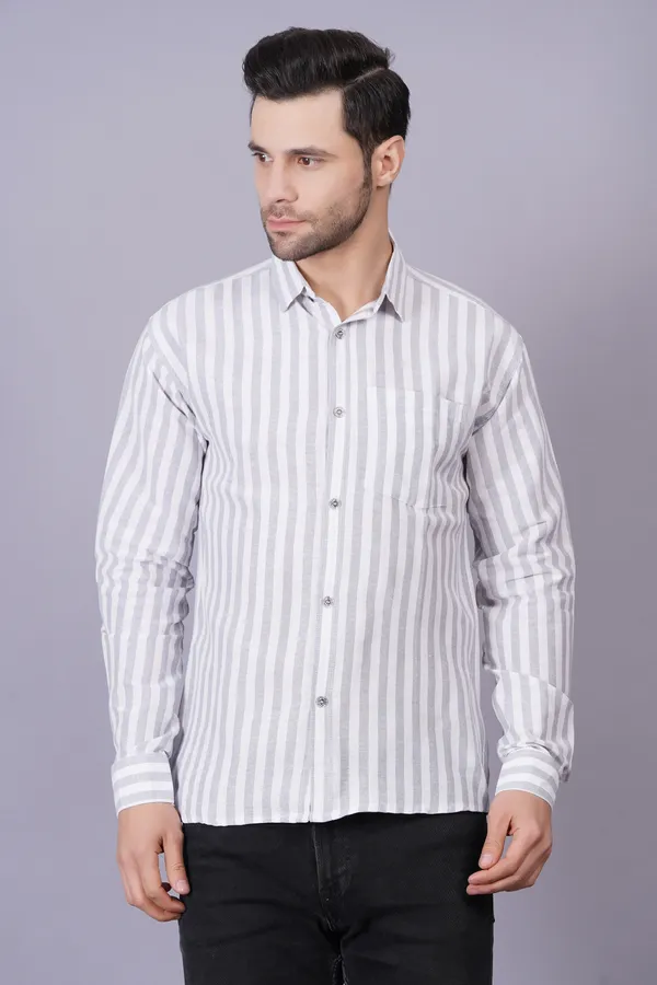 Qumash fashion Grey Khadi Cotton Fabric Full Sleeves Striped Men's ...