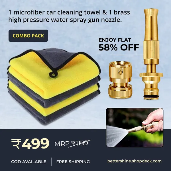 Combo-_1_Microfiber_Car_Cleaning_Cloth_&_1_Brass_Nozzle_for_Cleaning_Vehicle,_Stairs,_Wall_etc.