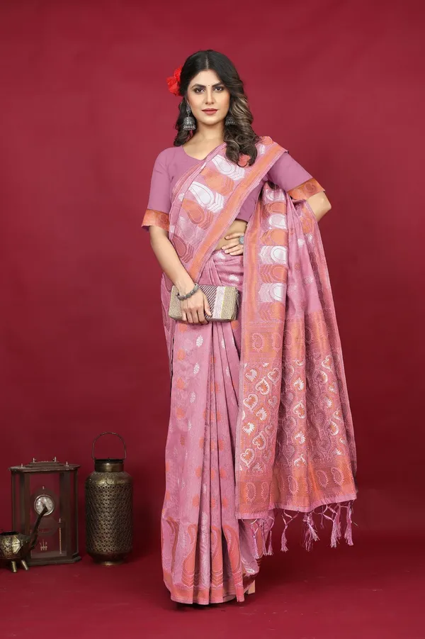 Baby_Pink_Exclusive_Pure_Linen_Silk_Saree