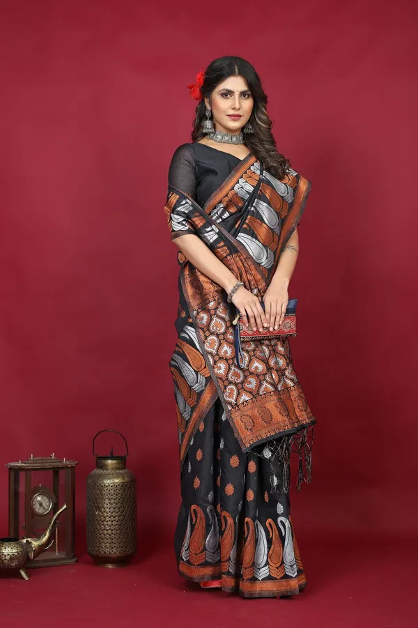 Black_Exclusive_Pure_Linen_Silk_Saree