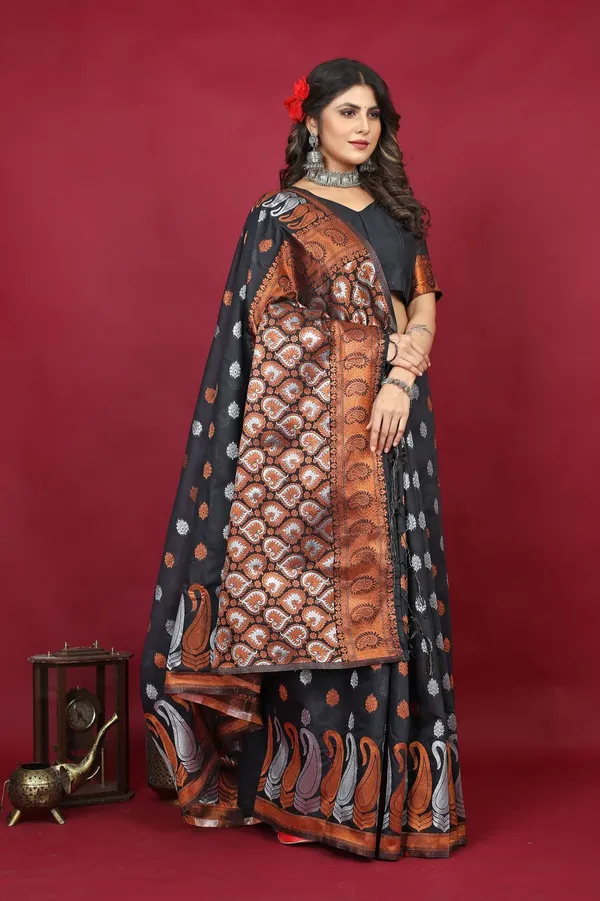 Black_Exclusive_Pure_Linen_Silk_Saree