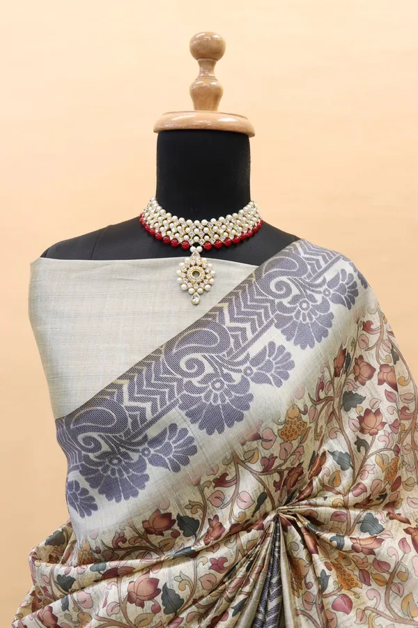 Blue_Colour_Smooth_Silk_Saree_With_Digital_Kalmkari_Print