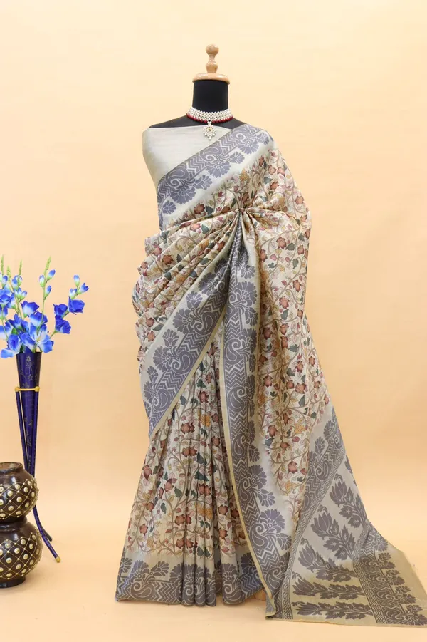 Blue_Colour_Smooth_Silk_Saree_With_Digital_Kalmkari_Print