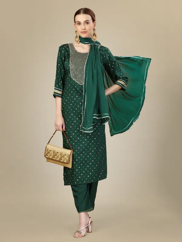 Dark_Green_Silk_Blend_Kurta_Pant_Dupatta_Set_With_Embroidery_&_Sequence_Work