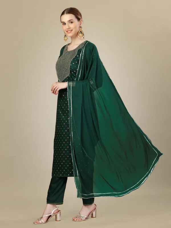 Dark_Green_Silk_Blend_Kurta_Pant_Dupatta_Set_With_Embroidery_&_Sequence_Work