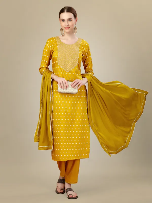 Golden_Silk_Blend_Kurta_Pant_Dupatta_Set_With_Embroidery_&_Sequence_Work