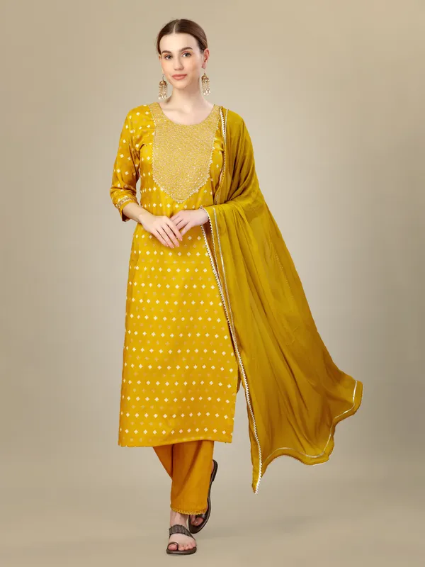 Golden_Silk_Blend_Kurta_Pant_Dupatta_Set_With_Embroidery_&_Sequence_Work