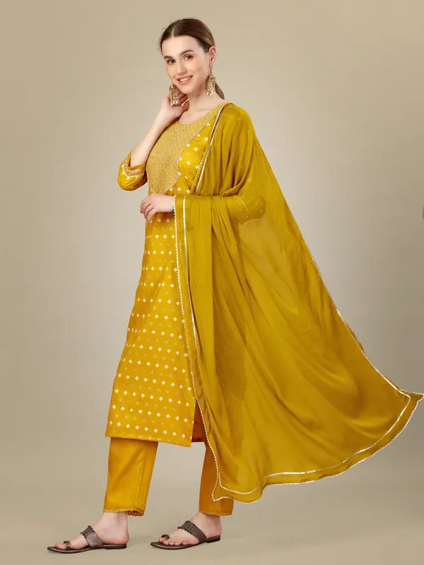 Golden_Silk_Blend_Kurta_Pant_Dupatta_Set_With_Embroidery_&_Sequence_Work