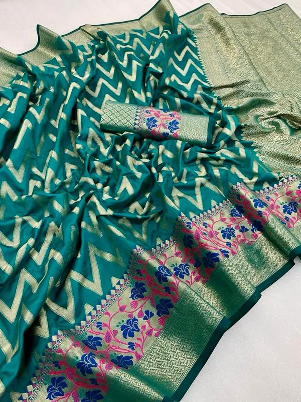 Green_Soft_Banarasi_Silk_Saree_With_Zari_Weaving_Work