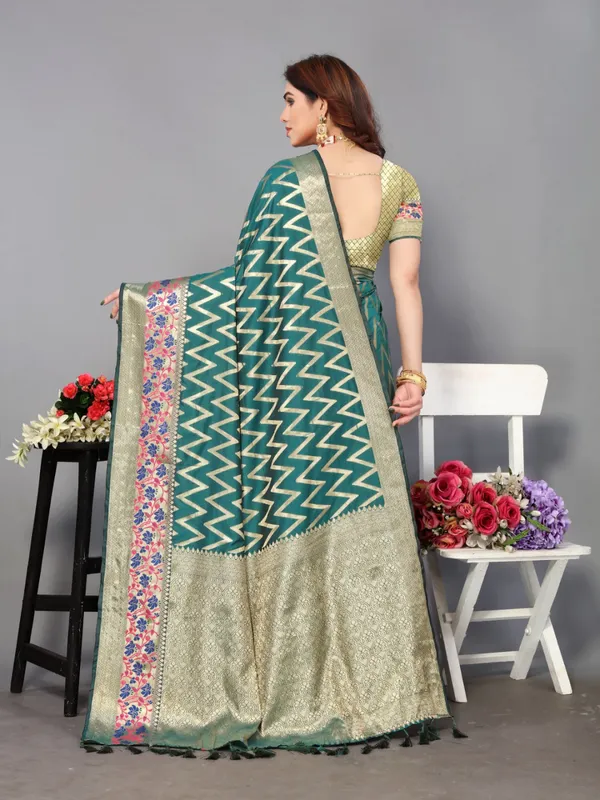 Green_Soft_Banarasi_Silk_Saree_With_Zari_Weaving_Work