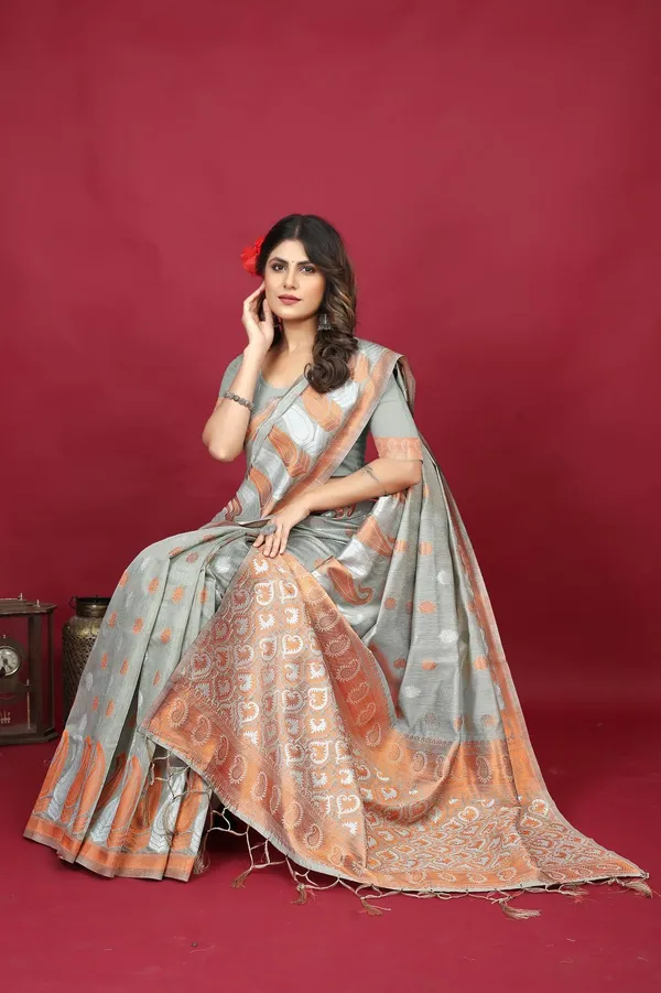 Grey_Exclusive_Pure_Linen_Silk_Saree