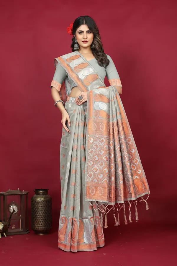 Grey_Exclusive_Pure_Linen_Silk_Saree
