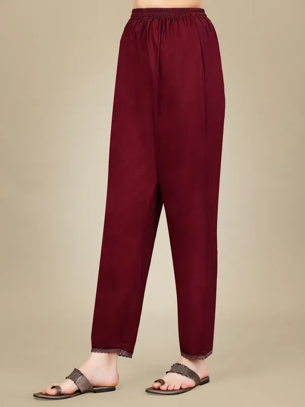 Maroon_Silk_Blend_Kurta_Pant_Dupatta_Set_With_Embroidery_&_Sequence_Work